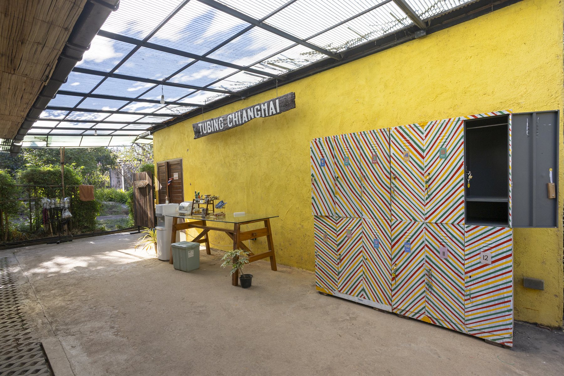 Lockers for valuables at the Tubing Chiang Mai base camp