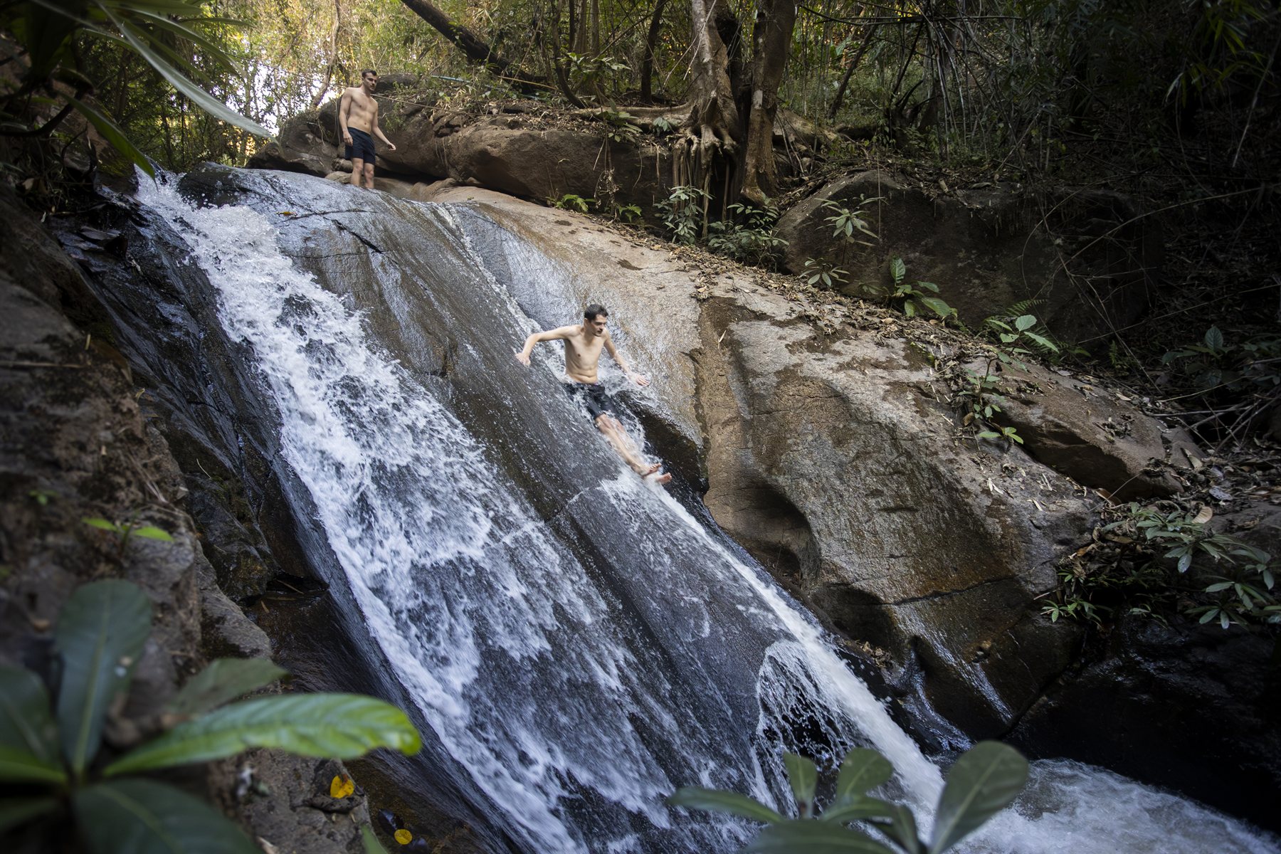 Natural rock slide at SaGee Waterfall near the base camp
