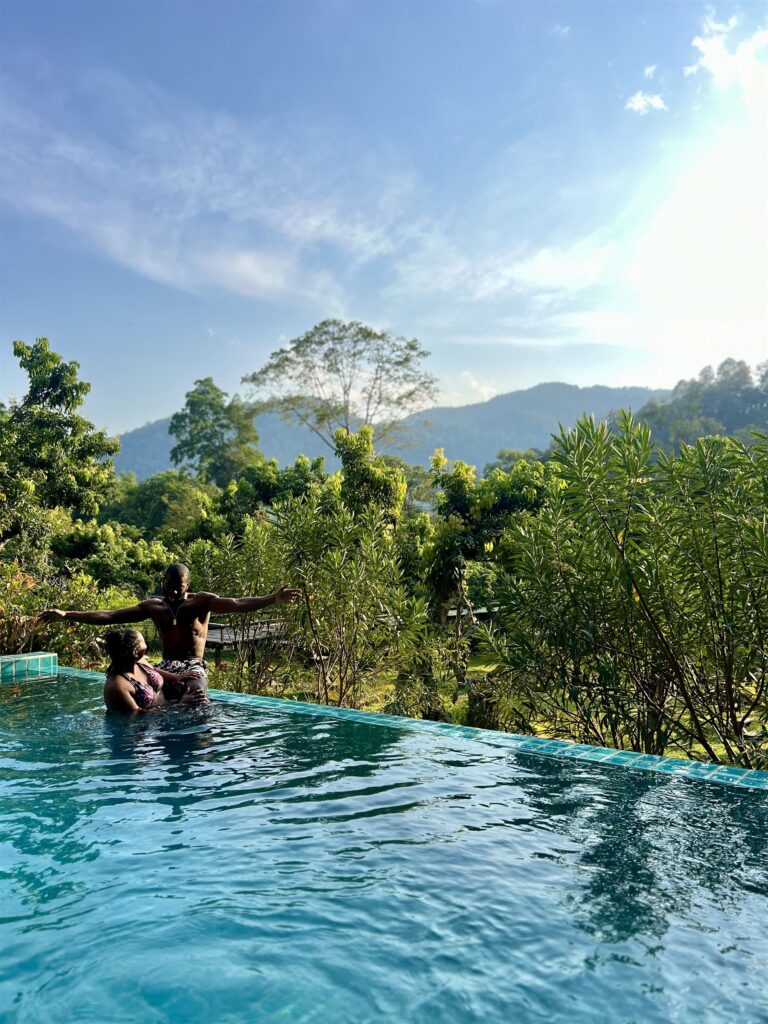 The infinity pool guests share