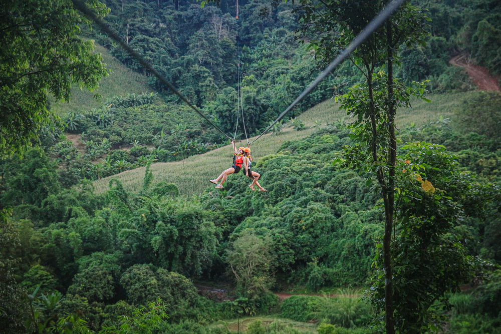 Tandem zipline over the Mae Taeng valley